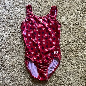 Red with white and blue stars gymnastics leotard